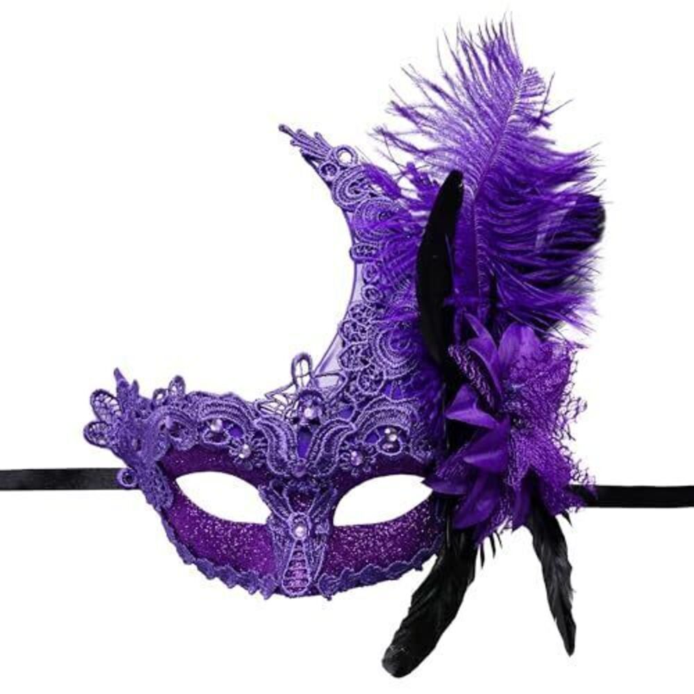 2127 Purple Feather Masquerade Mask Feather Venetian Mask Cosplay Party